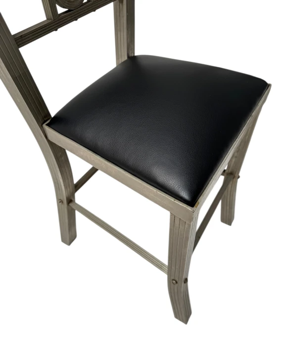 Two French Art Deco Side Chairs with Black Leather Seats, 1930s